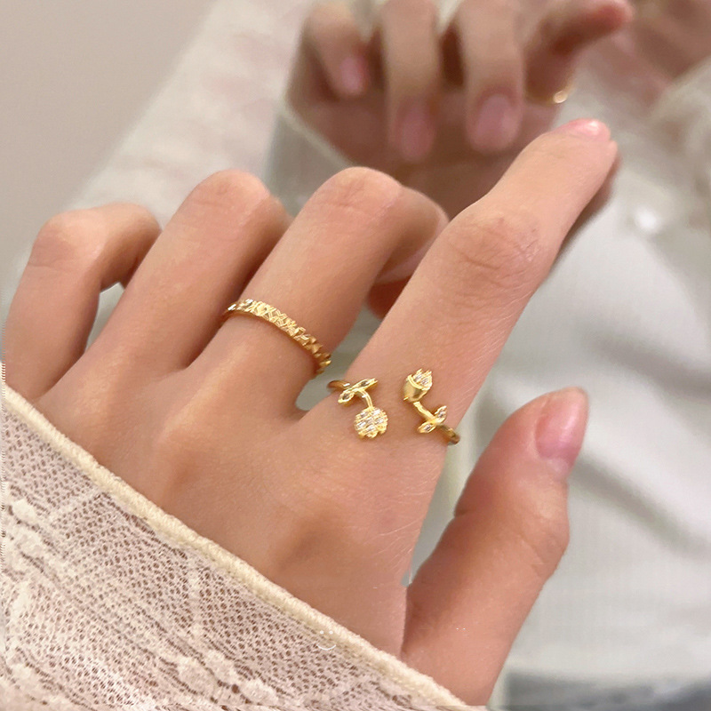 Rose zircon open ring, adjustable French elegance ring, ins high-end style index finger ring, trendy for women Specification drawing