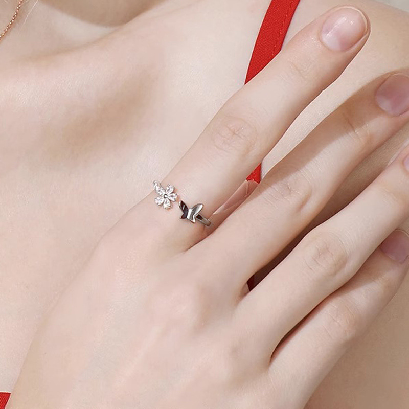 French-style gentle and elegant butterfly opening ring for women on Instagram, with a cold and light luxury niche design, adjustable index finger ring Specification drawing