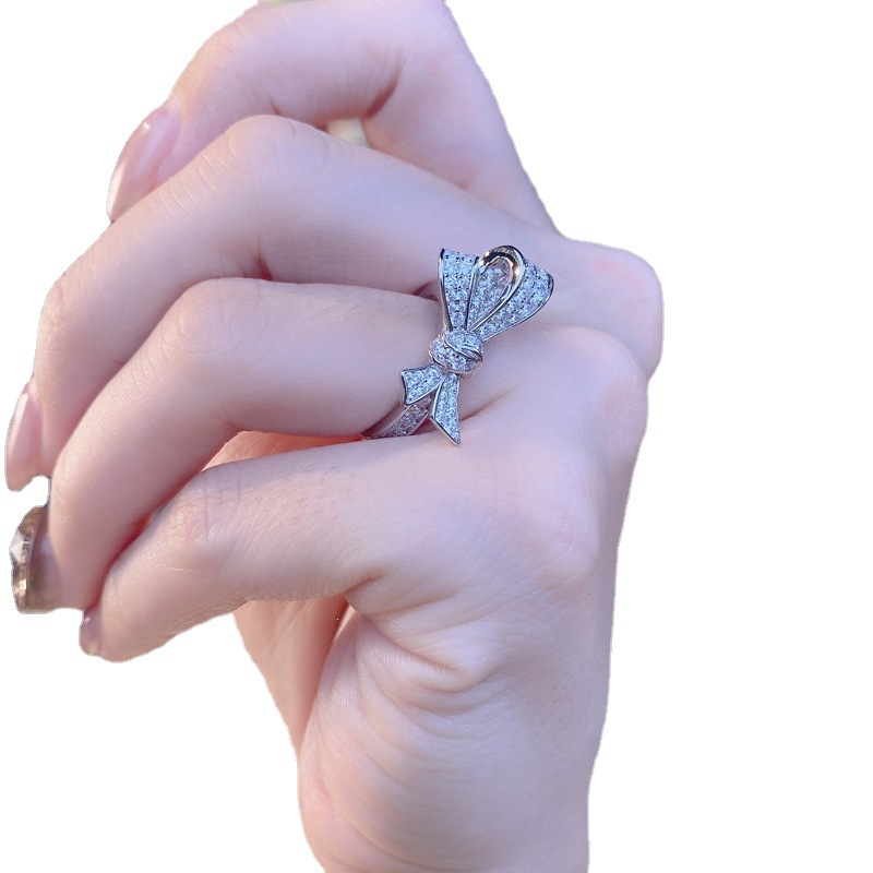 European and American three-dimensional full diamond bow open ring, a unique female design, sweet and trendy, versatile princess ins style ring Item Picture