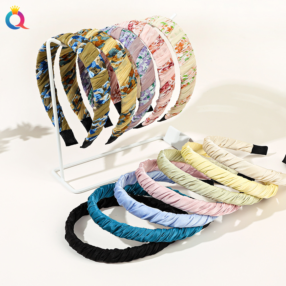 Qiyue Cross-border pleated hair band, simple and fresh, high head band, hair hole, women's hair clip, hair accessory wholesale full figure