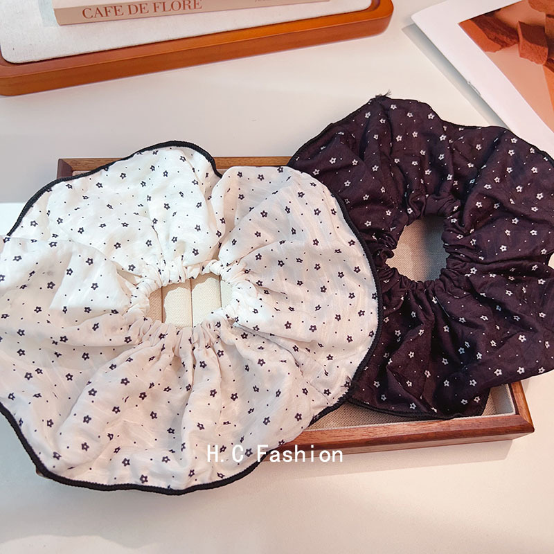 Korean-style fabric floral large intestine hair band, stylish polka dot lockstitch hair tie, versatile hair accessory headband full figure