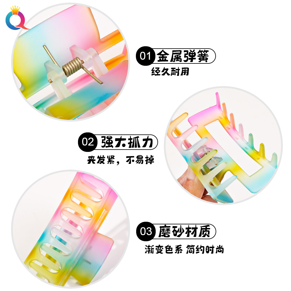 Qiyue Shark Clip, large scratch-off clip, gradient candy-colored square clip, high-end hairpin, women's dopamine hair accessory Specification drawing