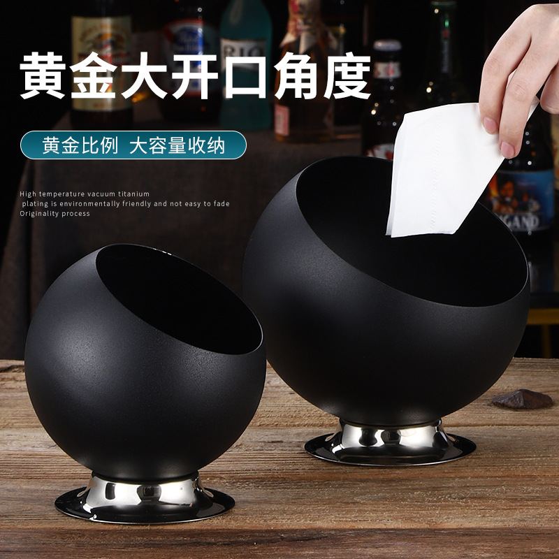 Stainless steel desktop trash can, billiard hall ashtray, countertop fruit peel storage bucket, creative bar, KTV ashtray Application Scenario