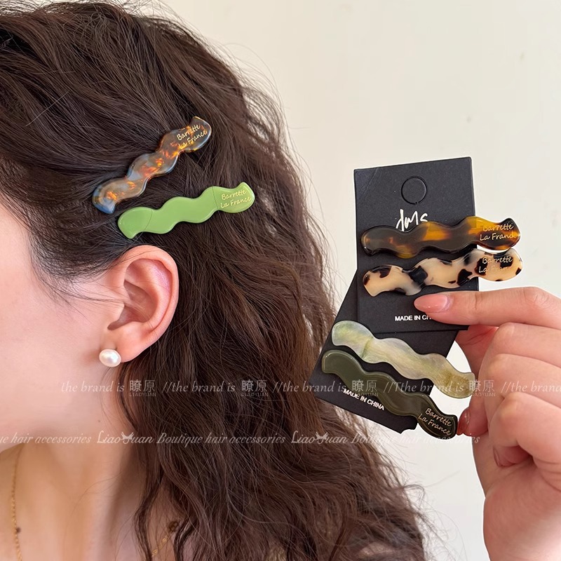 Two Korean small gold label bangs hair clips for women's forehead, elegant hair clips and headwear, 2025 new style elegant duckbill clips full figure