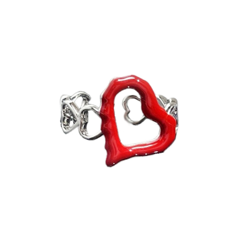 A high-end and elegant red heart-shaped glazed open ring for women, sweet and cool, versatile and fashionable index finger ring Item Picture