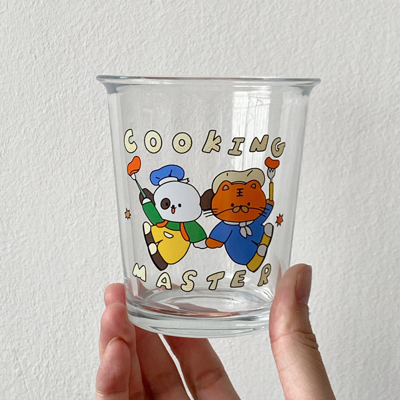 Bolimei flip mouth cartoon glass milk cup, coffee cup, cold brew cup, glass cup, home juice drinking cup details Picture