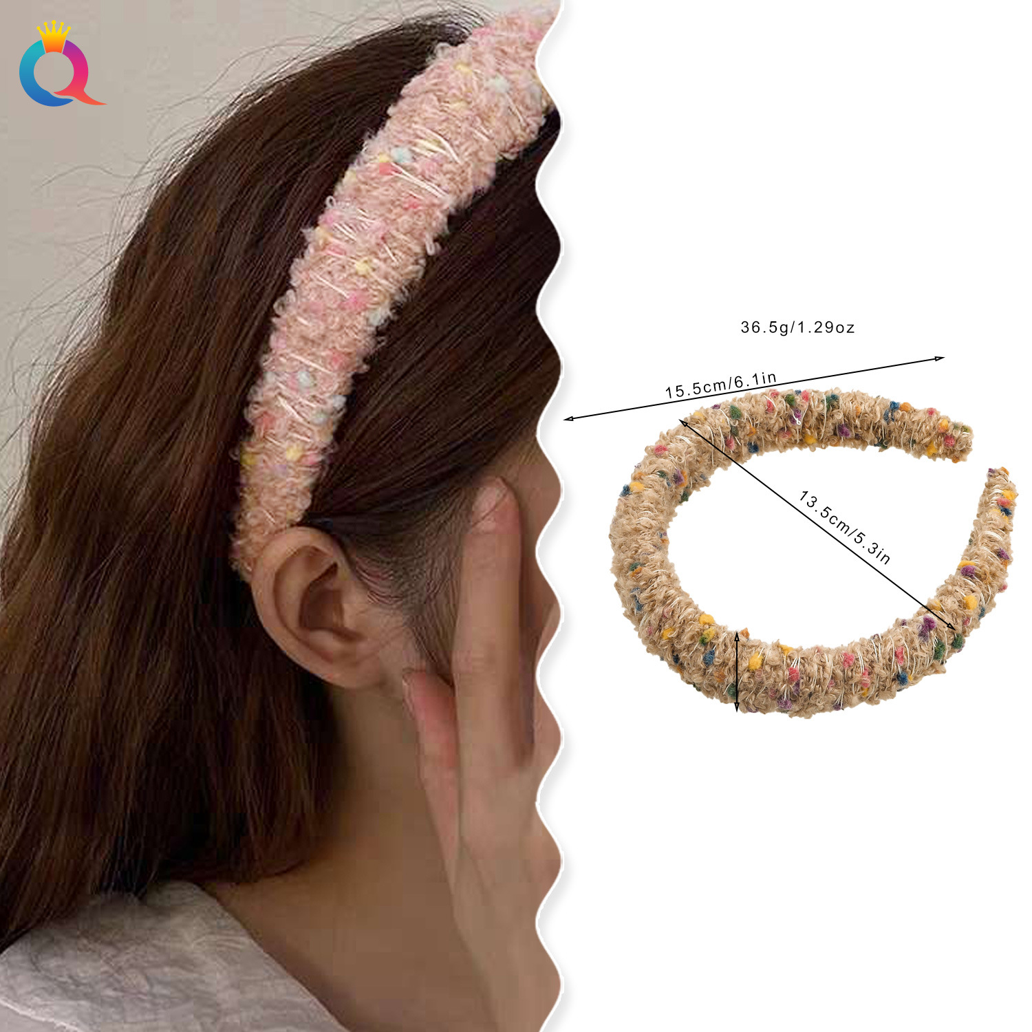 Qiyue Cross-border Autumn and Winter Knitted woolen hairband for women with a high-end feel, small fragrance style, high head pressure headband and hair accessory wholesale details Picture