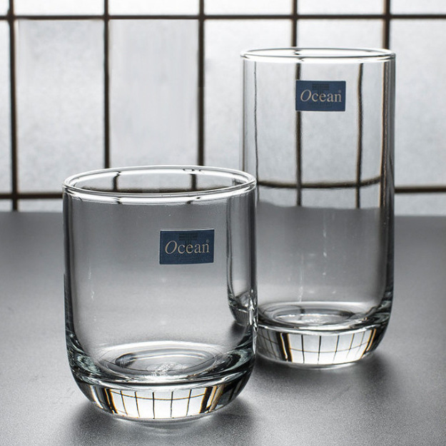 Ouxin ocean glass cups, straight breakfast cups, hot and cold water cups, milk cups, tea and beverage whisky glasses, for home use full figure
