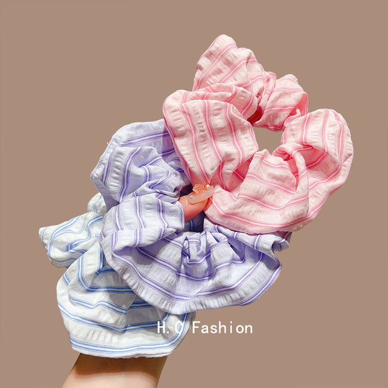 French sweet and elegant, striped large intestine hair band, fresh and girlish ponytail, hair band, hair bun, hair tie and headwear full figure