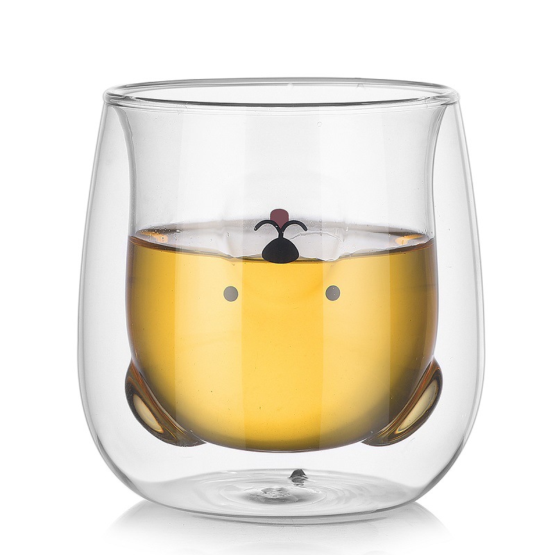 Creative animal glass cups, cartoon bear double-layered cups, popular Instagram cups, cross-border water cups, gift bear water cups Item Picture