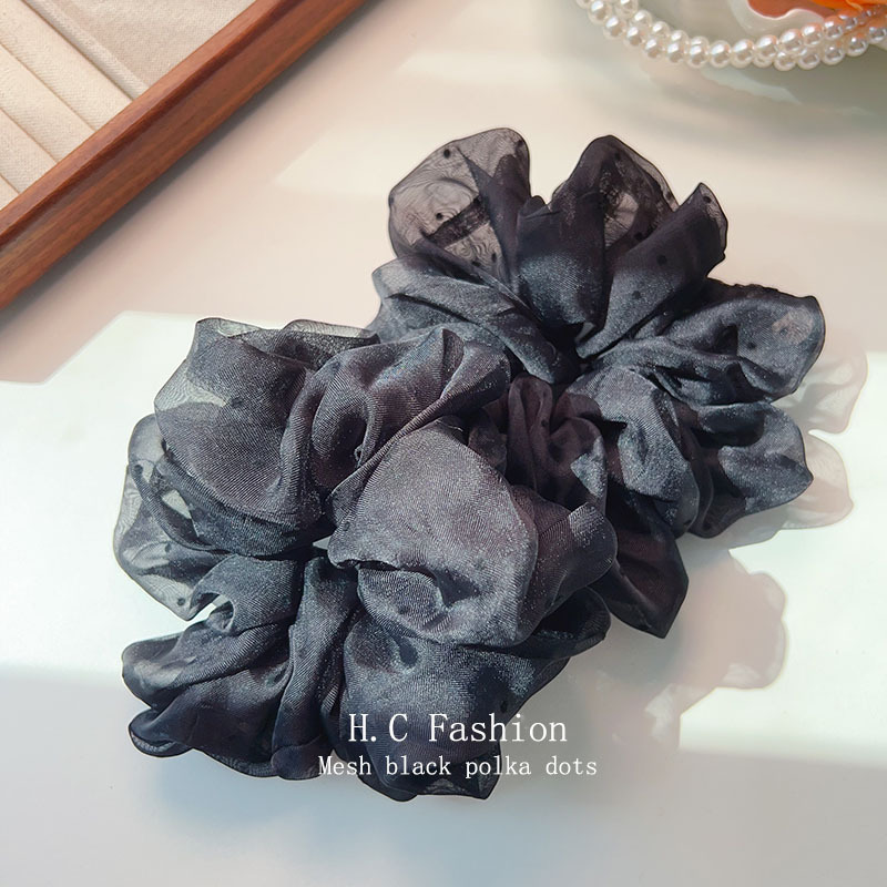 Fashionable and retro mesh polka dot large intestine hair band, feminine charm, bun hair tie, headwear, pleated tie hair band, hair tie details Picture