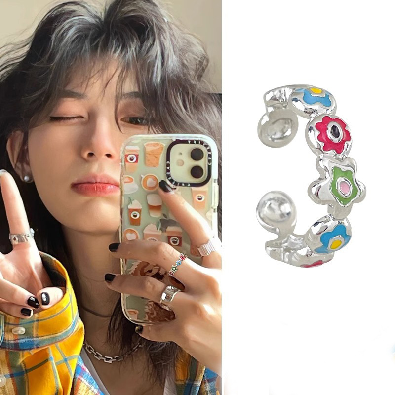 Colorful flower ring, sweet and cool style, open ring, niche design, exquisite ring, Hyuna style, new spring and summer creative full figure