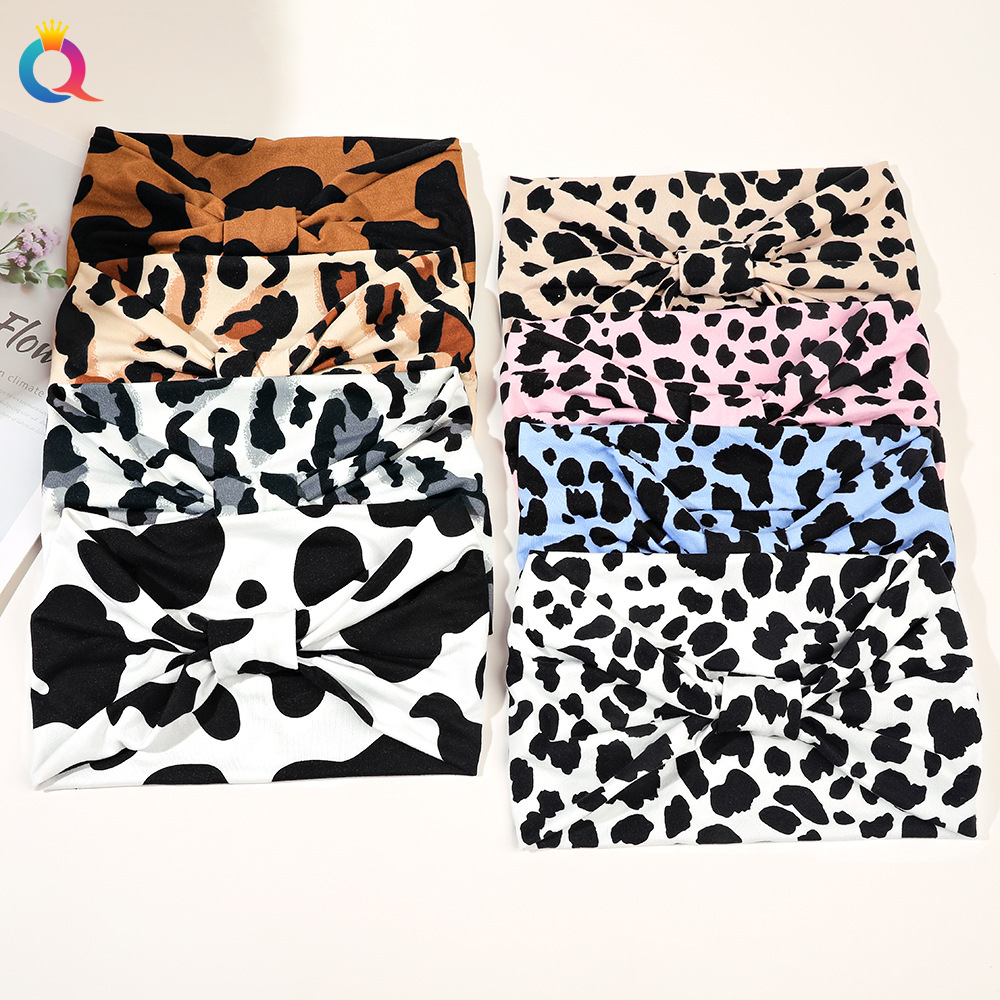 Wholesale of Qiyue Cross-border anti-sweat Forehead Accessories, elastic sports face wash, Hair band, headscarf, wide edge leopard Print Yoga Head accessories full figure