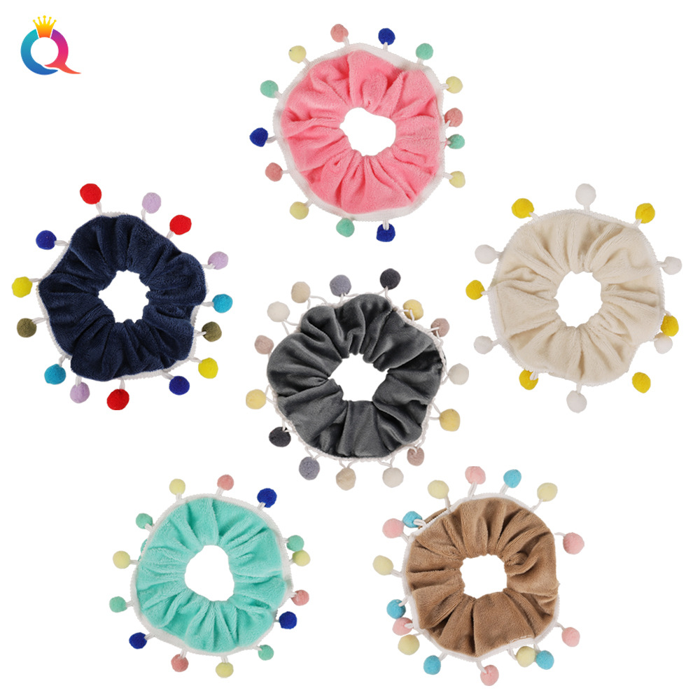 Wholesale of new Qiyue Cross-border pig large Intestine hair bands, colorful pom-pom plush hair bands, and fluffy large intestine hair accessories Specification drawing