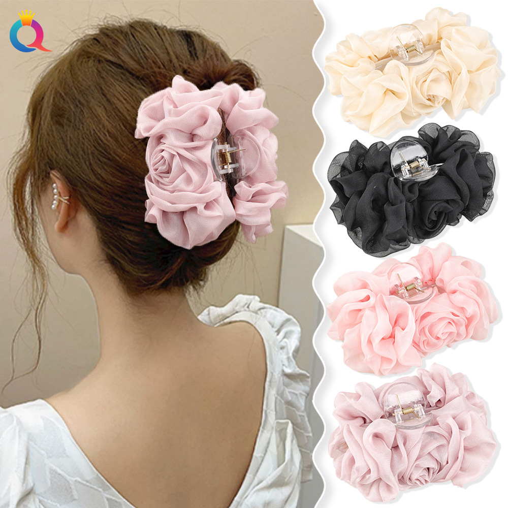 Qiyue Chiffon bow hair clips, back head curls, large solid color hair grips, hair accessories and head accessories wholesale full figure