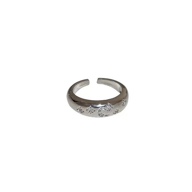 A simple and elegant star and moon micro-inlaid zircon open ring, a light luxury, fashionable and individual ring, a niche design index finger ring Item Picture