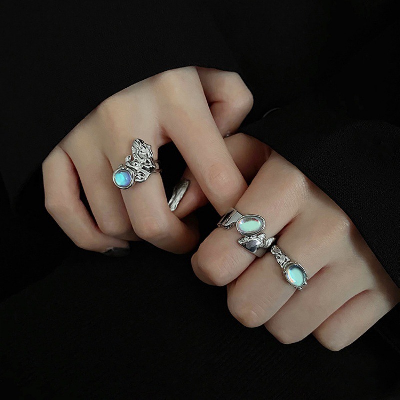 Opal Moonlight Lava Zircon couple Open Ring, a niche design for women's Instagram index finger ring, a high-end ring trend details Picture