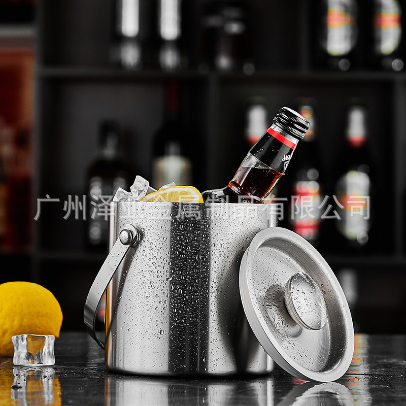 Cross-border ice bucket, stainless steel double-layer insulated bar, portable chilled whisky bucket, ice granule bucket, stainless steel ice bucket details Picture