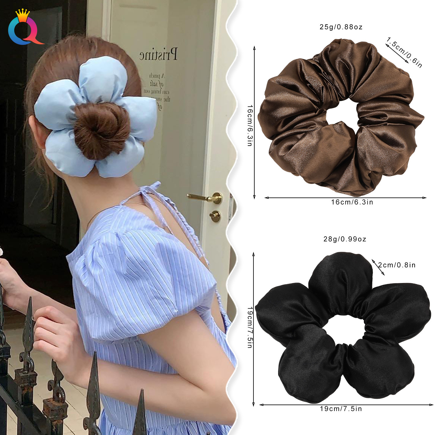 Qiyue Cross-border colored Cotton Large Intestine Hair Band, fashionable and high-end style hair band, hair tie, large intestine hair band wholesale details Picture