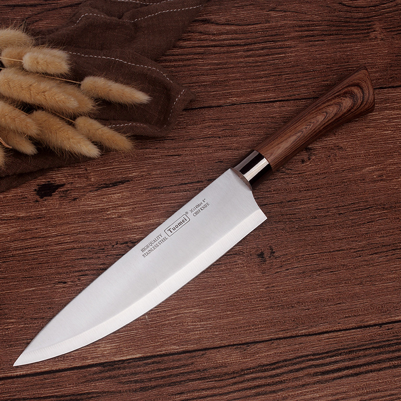 Wholesale of household stainless steel chef knives, wood-handled kitchen knives, Western-style multi-purpose knives, sharp fruit knives and kitchen knives details Picture