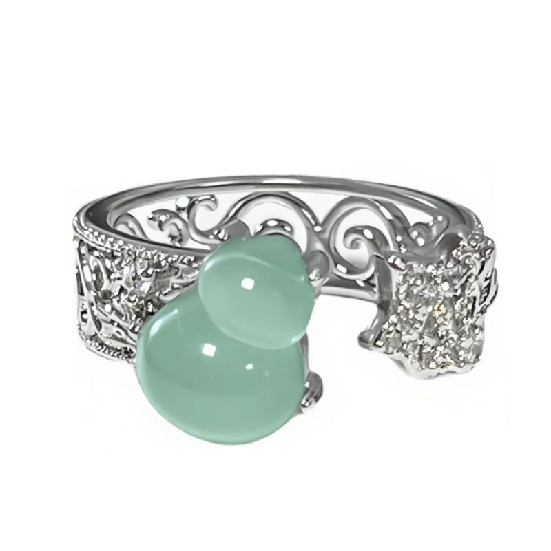 New Chinese-style national trend ice-transparent gourd diamond-encrusted individual open ring, women's light luxury high-end fashionable and elegant index finger ring Item Picture