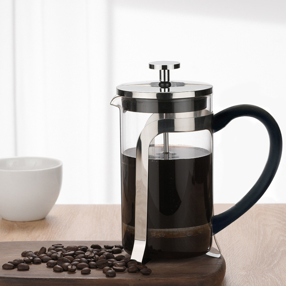 High appearance level French press, filtering coffee, hand brewing pot, home sharing pot, heat-resistant high borosilicate glass tea infuser Specification drawing