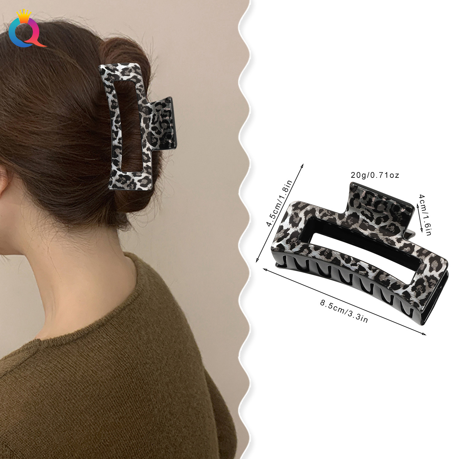 Qiyue Cross-border Printed leopard print hair clips, back head updo hair clips, Yiwu accessories, shark clips, women's hair accessories wholesale details Picture
