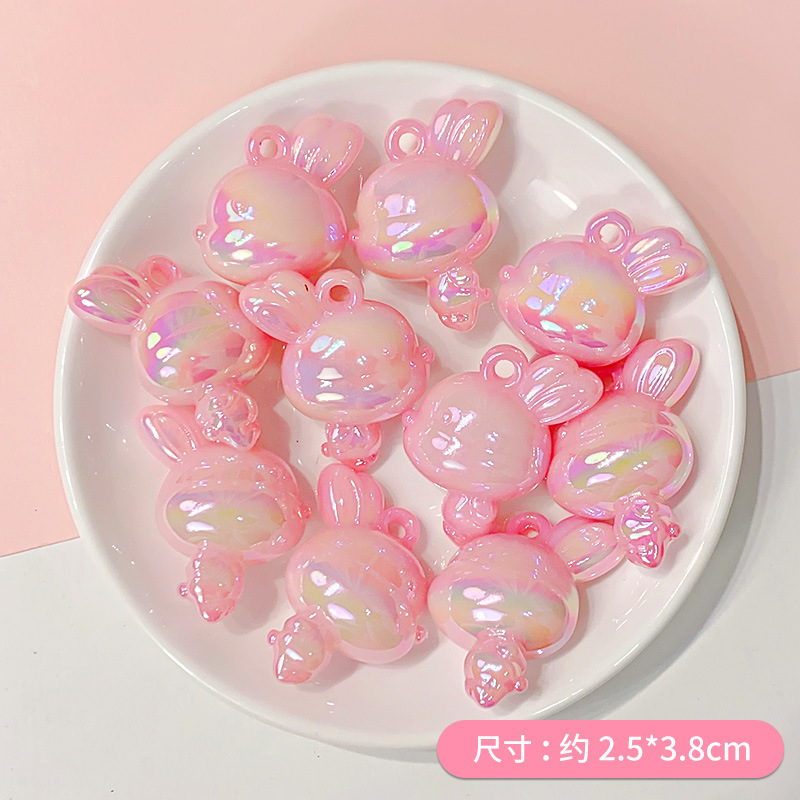 Wholesale of diy accessories such as beaded and scattered acrylic pink series luminous bear rabbit bracelets and mobile phone chains details Picture
