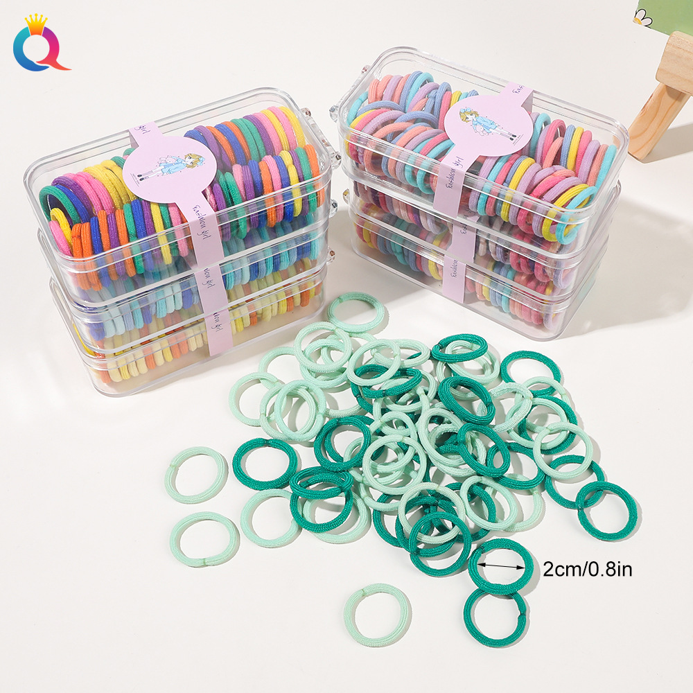 Qiyue Cross-border Boxed children's hair accessories, colorful hair ties, high-elasticity rubber bands, hair ties, hair accessories and hair bands wholesale Specification drawing