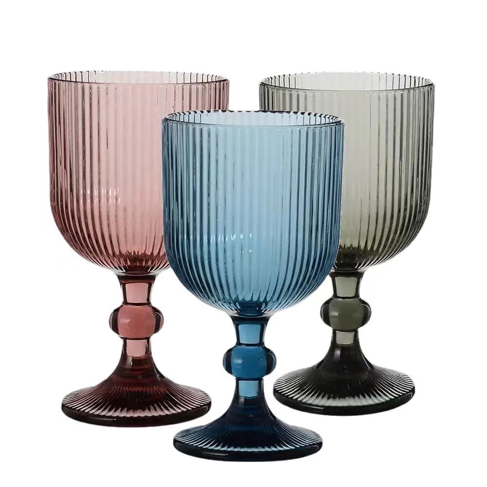 Colorful retro European vertical patterned spherical glass highball cups, champagne cups, wine glasses, water cups and ice cream cups Item Picture