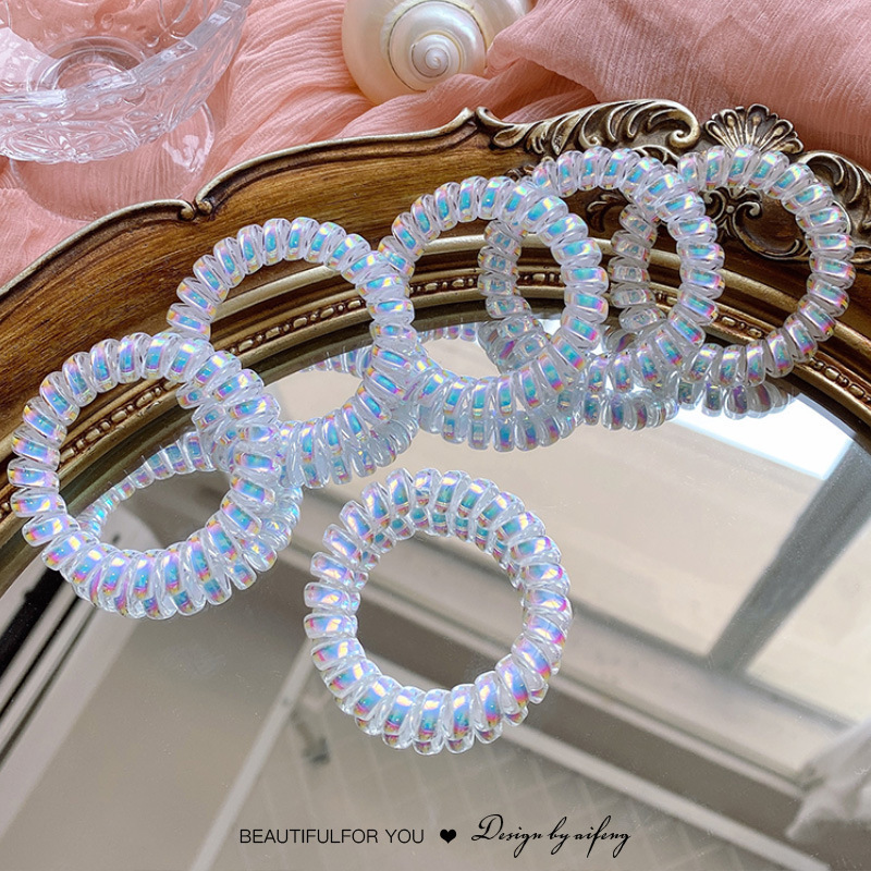 Telephone line hair band, laser mermaid hair tie, Korean-style high-end phone band, high-elasticity women's rubber band DIY hair accessory Application Scenario