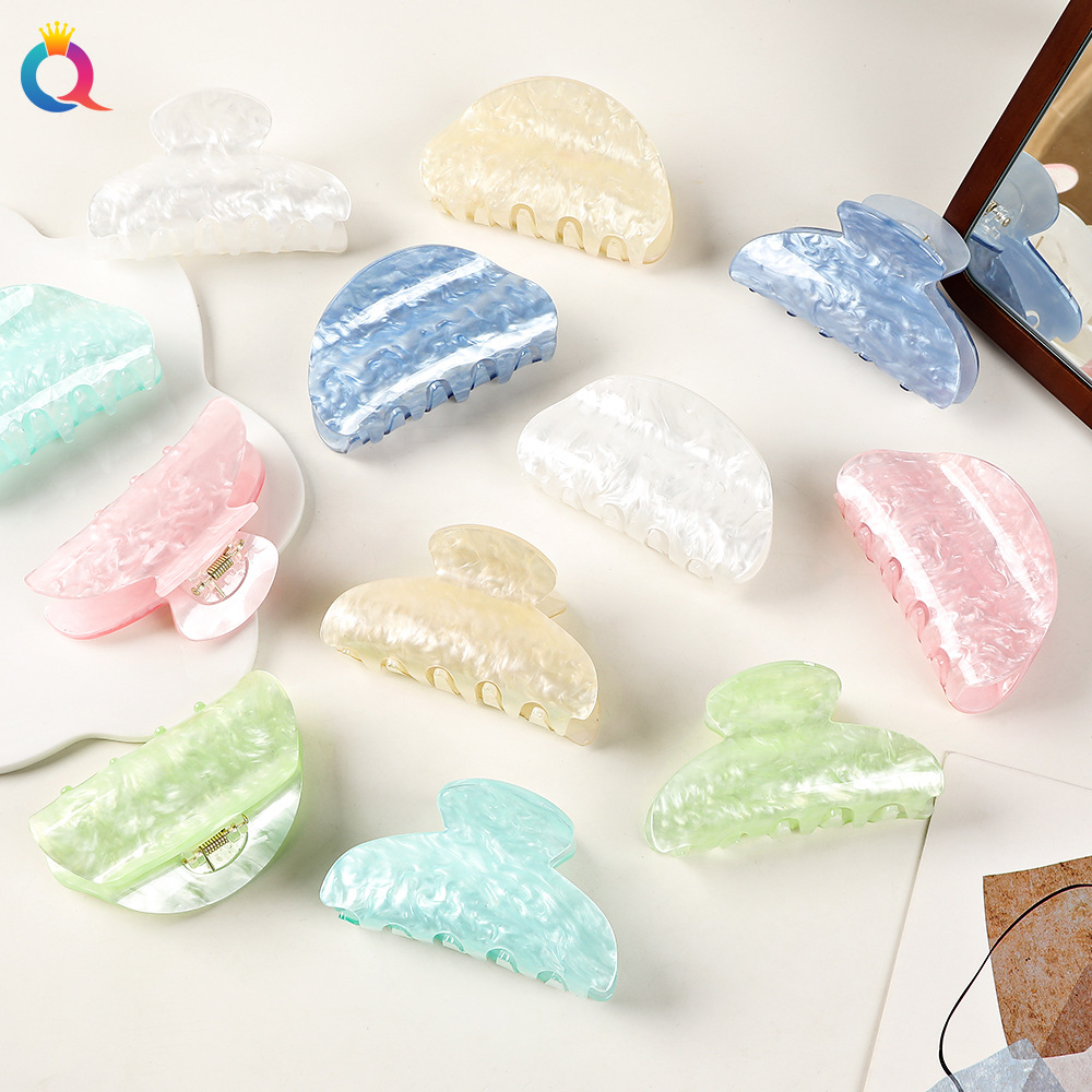 Qiyue Cross-border European and American acrylic grab clips, simple ins headwear, marble shark clip hair accessories wholesale full figure