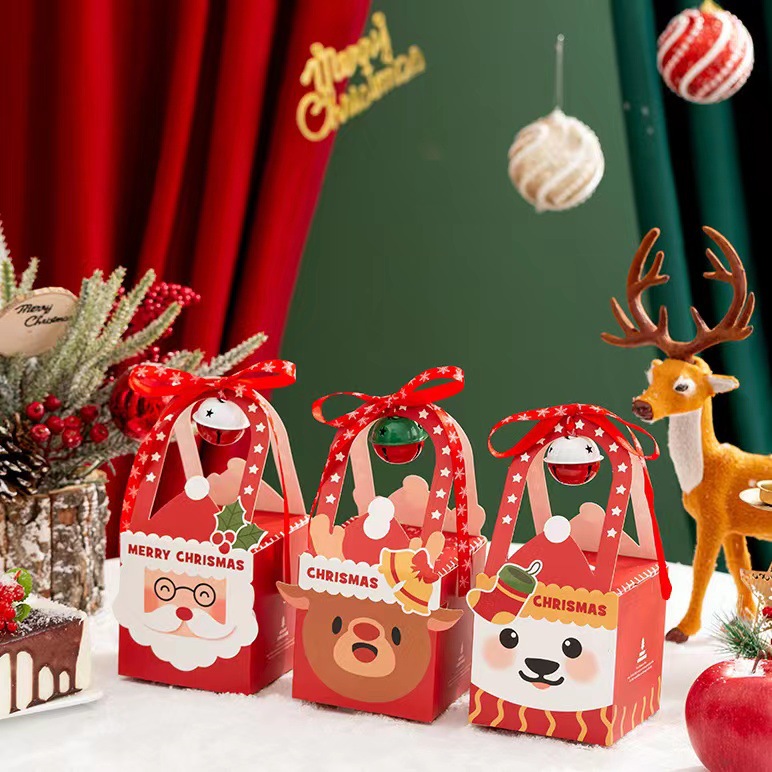 Christmas Eve apple gift box empty box packaging box, hand-held Christmas bell candy small gift packing box Application Scenario