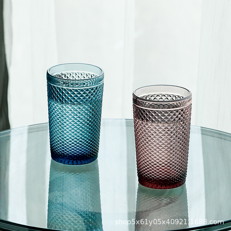 Factory wholesale of embossed colored natural-color glass water cups, toothbrush cups, glass cups, household toiletry cups, and Xipu gift cups details Picture