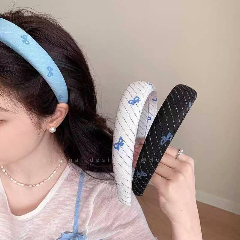 Simple fabric bow print headband, fashionable and fresh headband for commuting, versatile and elegant headwear and hair accessories wholesale full figure