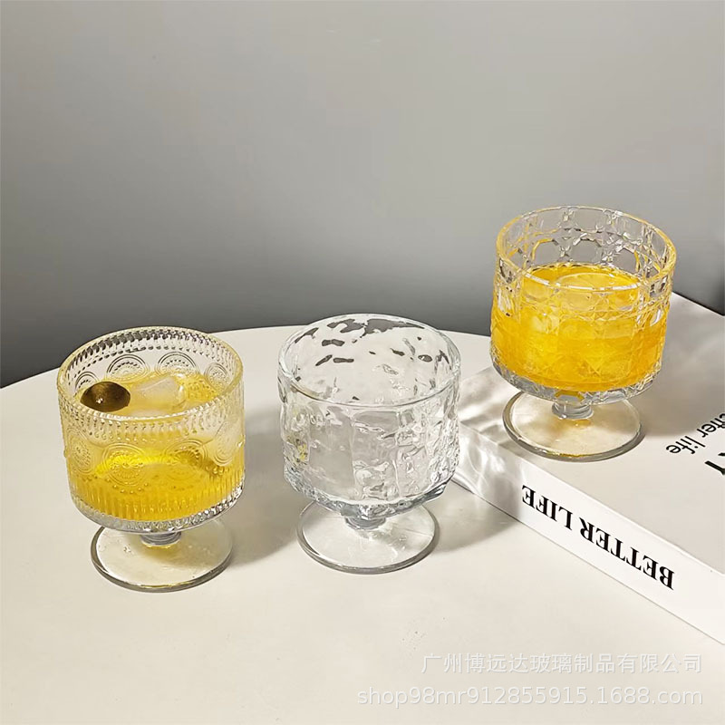 Chinese-style tree-patterned low-stemmed glass cups, high-appearance level sparkling water cups, juice drink cups, slightly tipsy wine cups, cocktail cups Specification drawing