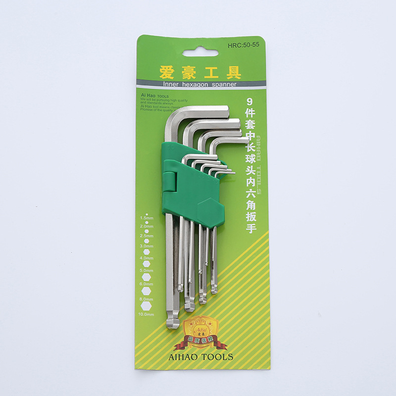 Factory direct supply of 9-piece sets of extra-long and medium-length Allen wrenches and 9-piece sets of nickel center balls Specification drawing