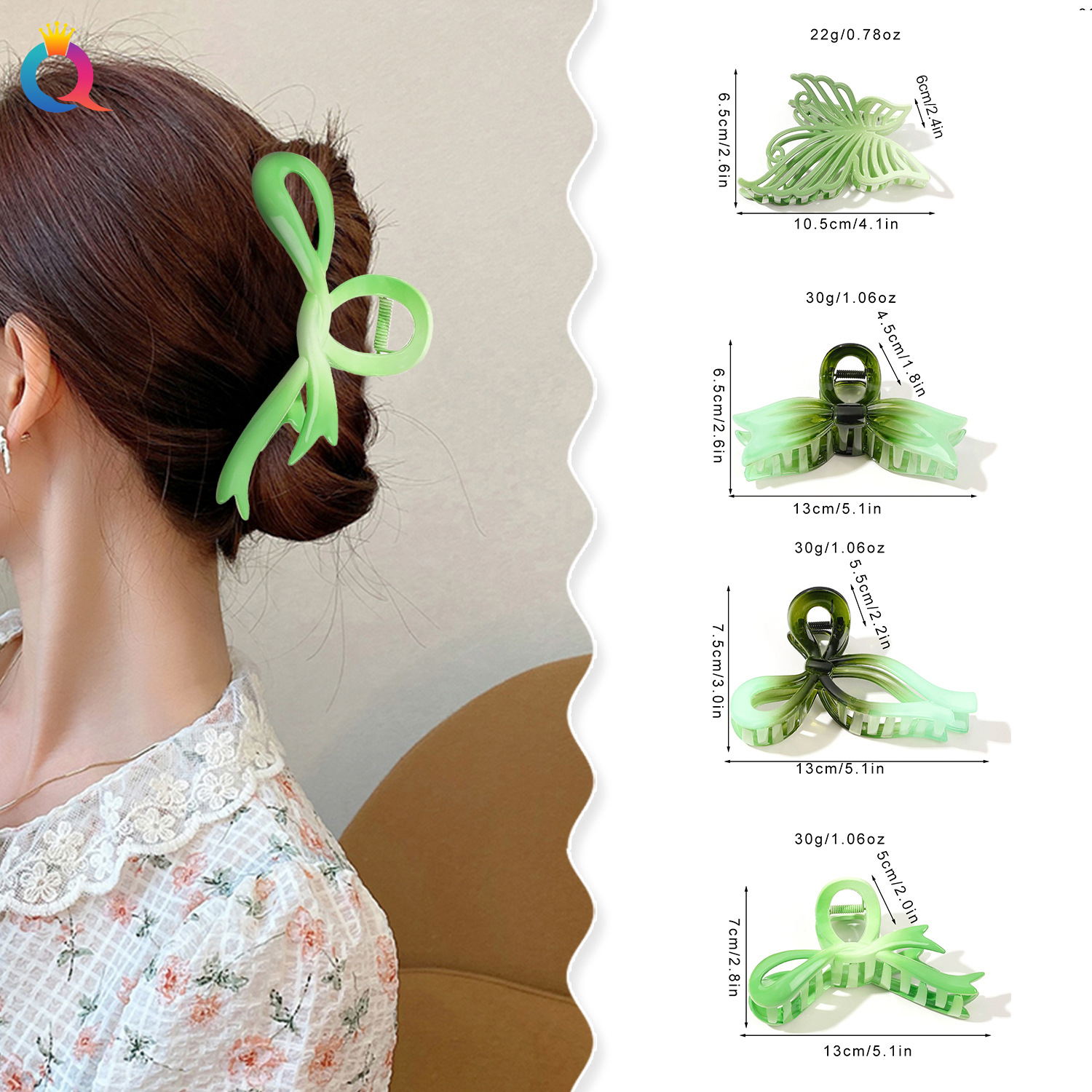 Qiyue Cross-border Bow Hair Clip, gradient color Large shark clip, back head updo hair clamp, women's hair accessory wholesale details Picture