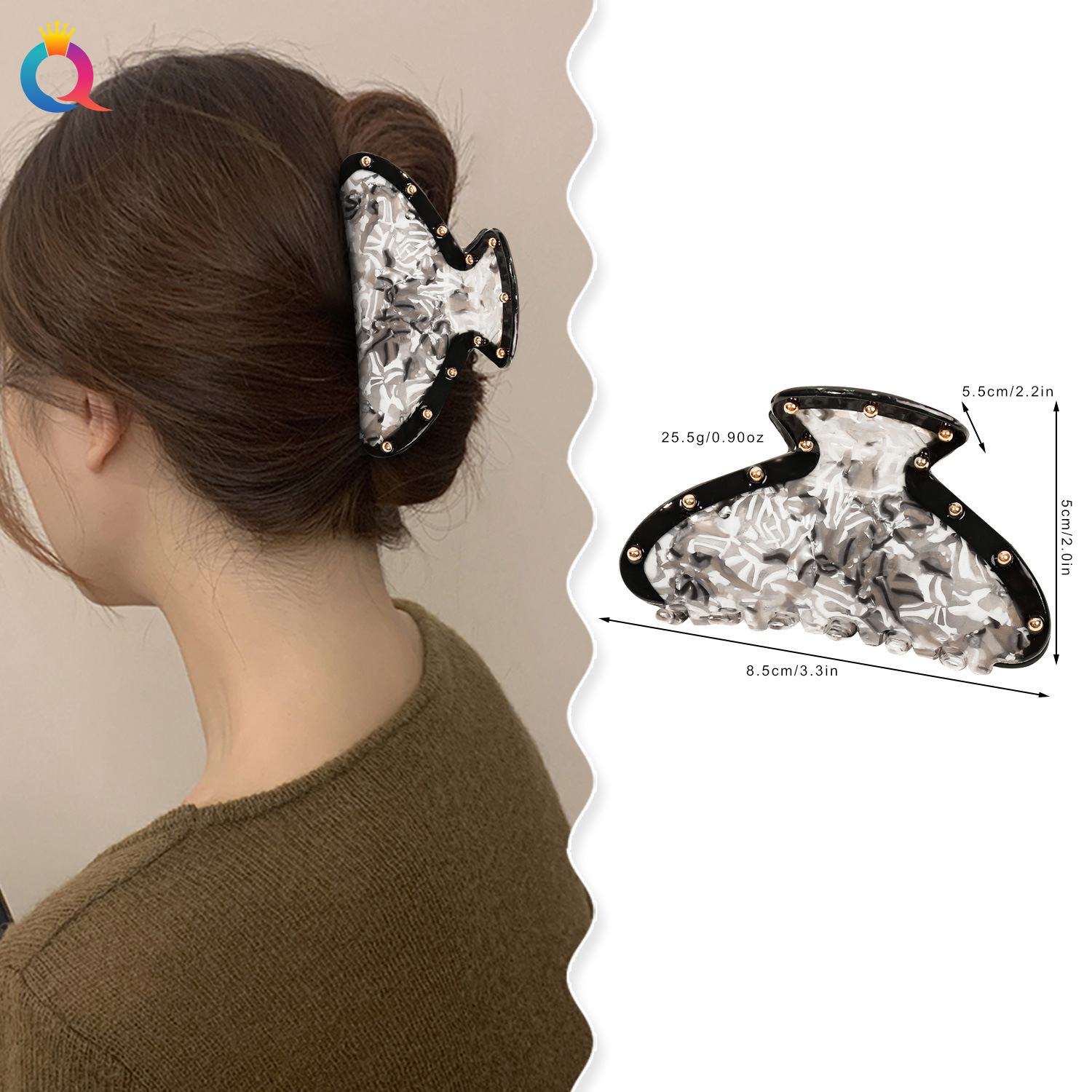 Wholesale of Qiyue Amazon PVC hair clips, InS-style tortoiseshell acrylic grab clips, and imitation acetic acid shark clips as hair accessories details Picture