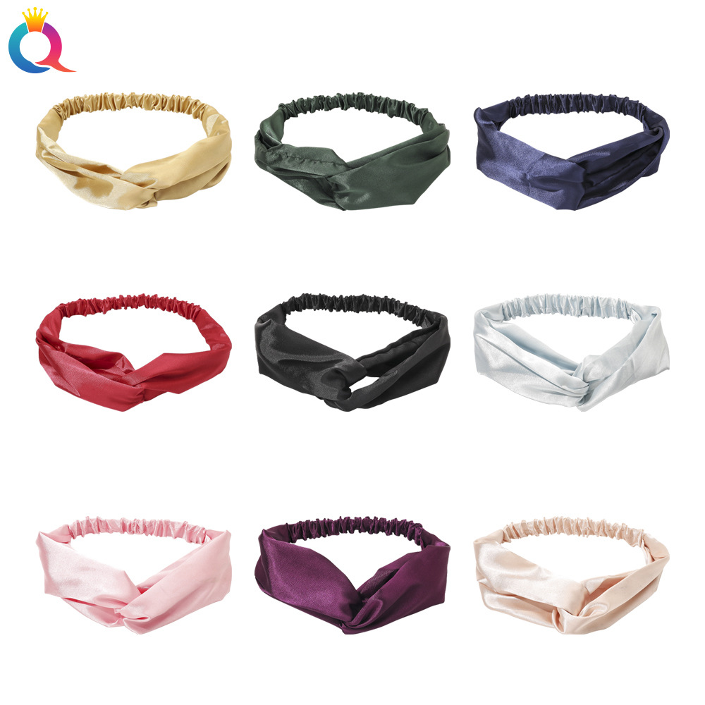 Qiyue Korean-style solid color cross satin headband, sweet and forest feminine headband, fashionable and elegant headband, headband and hair accessory full figure