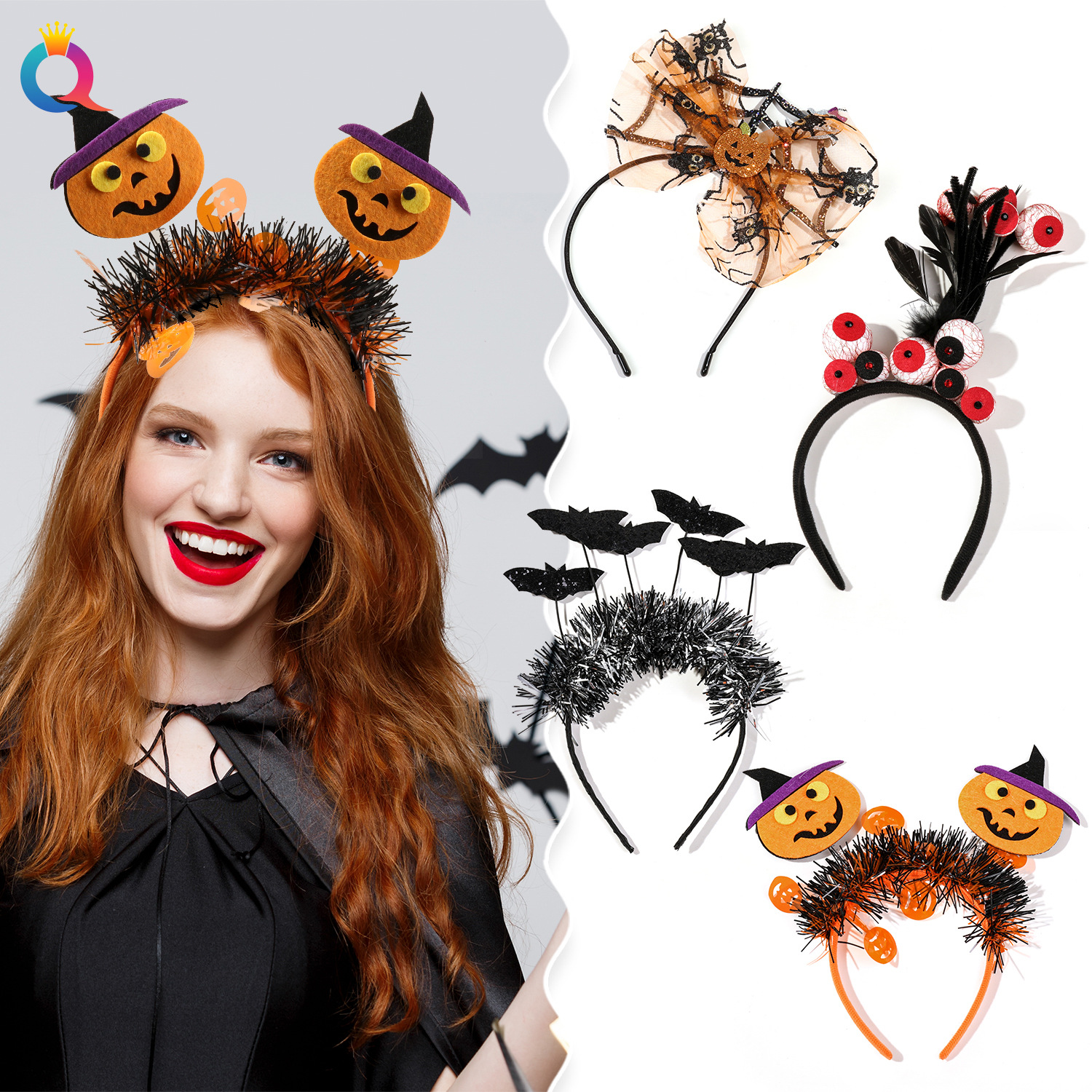 Qiyue Cross-border Europe and America 2025 Halloween Hairband Little Devil Ghost Festival Carnival Masquerade Ball Decorative Hair Accessory details Picture