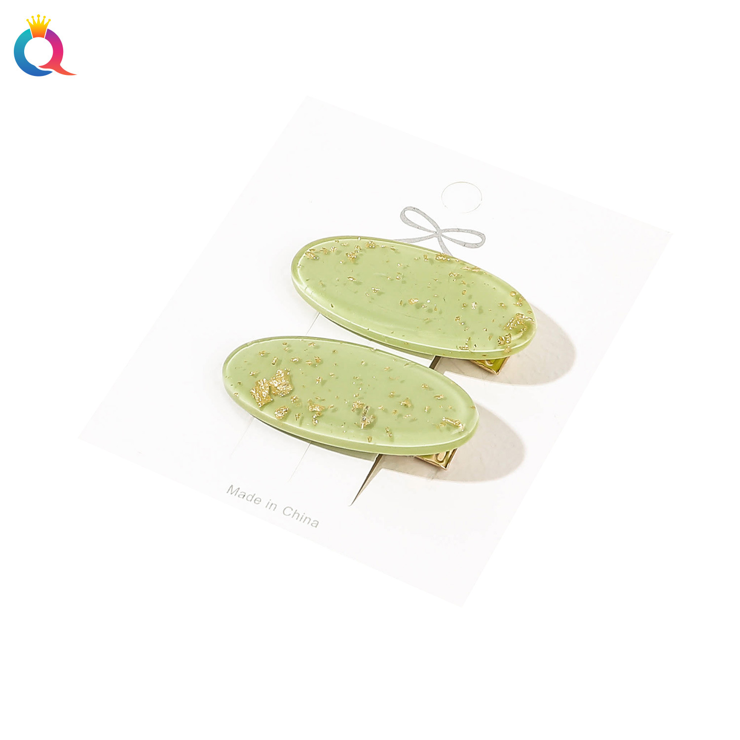 Wholesale of Qiyue acrylic bangs clips, oval and elegant duckbill clips, dopamine gold foil small hair clips, high-end hair accessories Item Picture