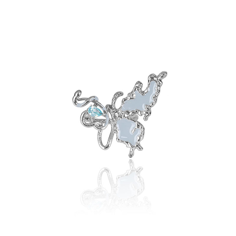 Haze blue butterfly Snake rose open ring, a unique, light luxury punk diamond-encrusted, niche, light luxury and high-end ring Item Picture