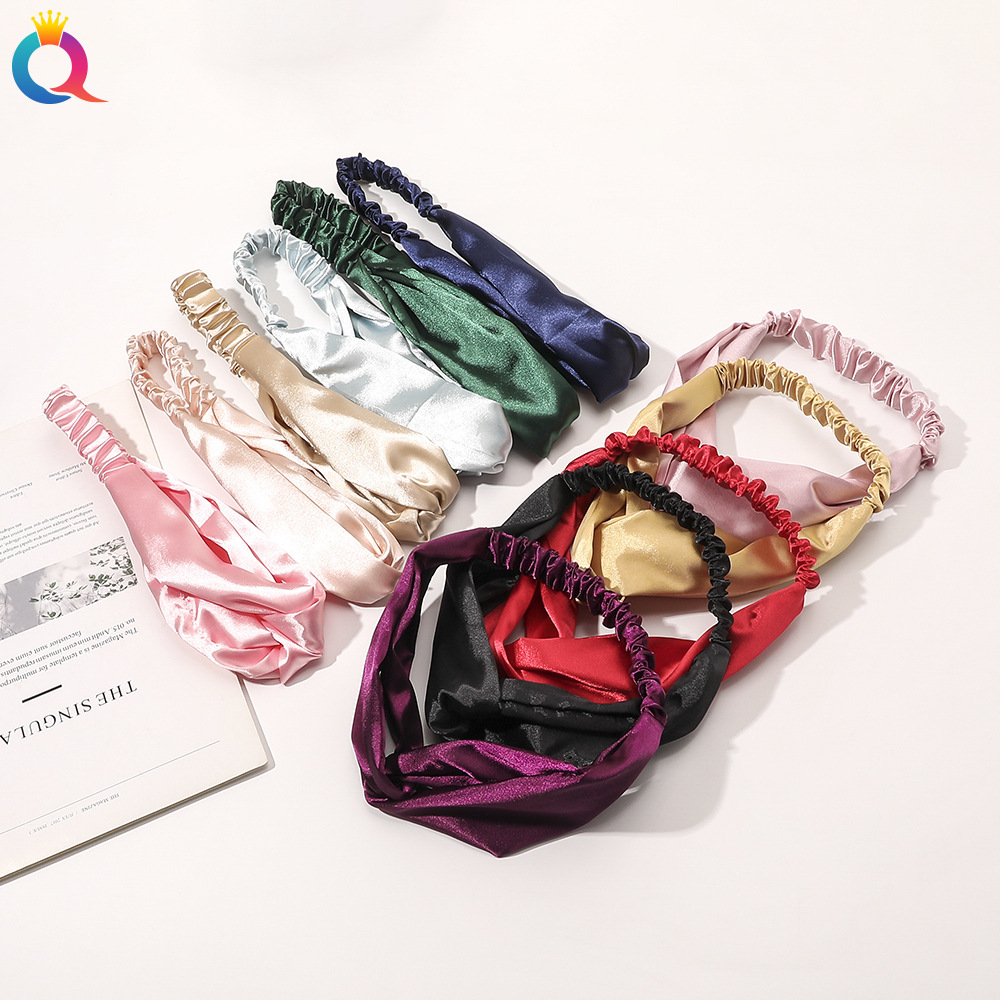 Qiyue Korean-style solid color cross satin headband, sweet and forest feminine headband, fashionable and elegant headband, headband and hair accessory details Picture
