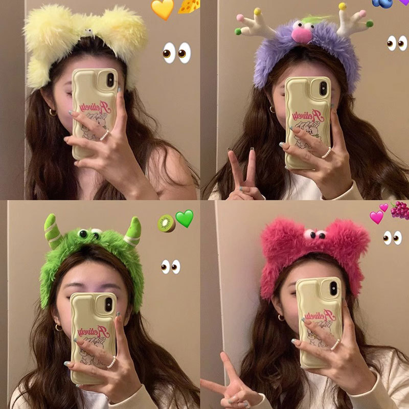 Funny, cute and funny doll hair band, cute and unique plush hair band for girls, spring and summer hair clips, hair accessories, face wash, fried hair hair band full figure