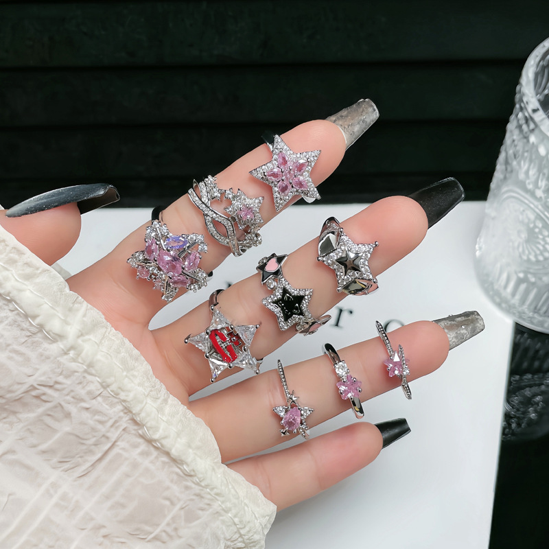 Sweet star pink diamond light luxury open ring for women on Instagram, cold style, niche design sense, elegant and stylish layered food ring full figure