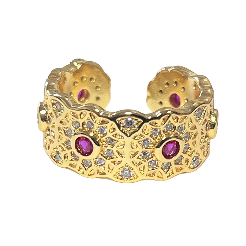 French light luxury, retro and high-end rose red diamond ring, women's court style Daisy, versatile and fashionable tassel new ring Item Picture