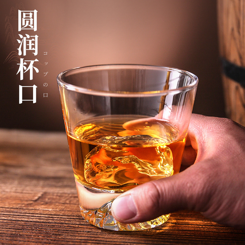 Wholesale of Japanese-style creative Mount Fuji cups, transparent glass water cups, beer mugs, and household juice drink cups with LOGO printing Application Scenario