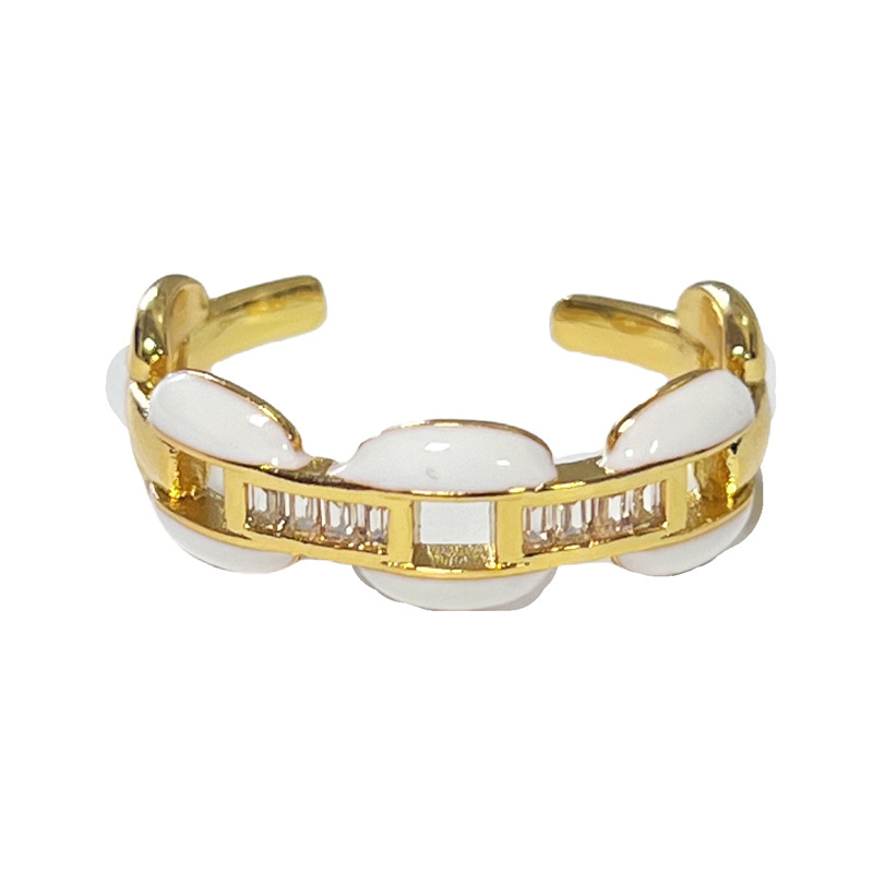 French light luxury diamond-shaped drip glaze open ring for women, simple and niche design, fashionable and individual, versatile index finger ring Item Picture