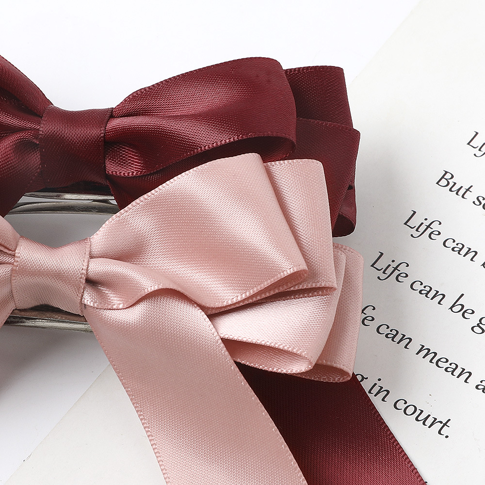 Qiyue European and American fabric color satin double-sided ribbon ribbon bow hair clip solid color long ribbon spring clip C197 Application Scenario